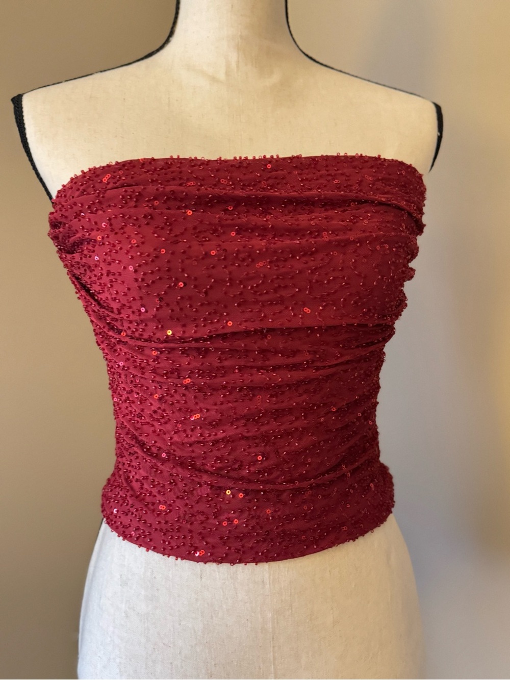 Windsor Red Sequin Strapless Ruched Camisole